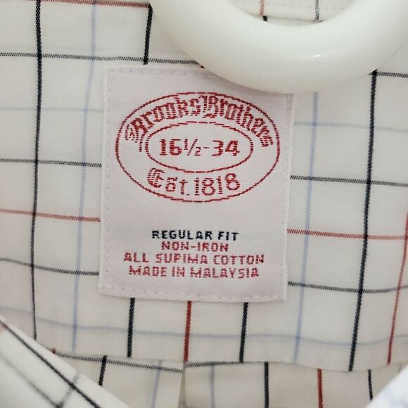 Brooks Brother Button Up Dress Shirt Size 16.5-34 Check Non Iron Supima Cotton L - Picture 3 of 4